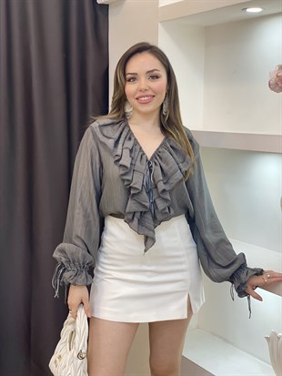 Antrasit Lüx Kalite Volanlı Bluz