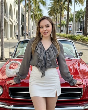 Antrasit Lüx Kalite Volanlı Bluz