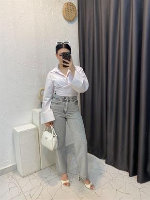 Antrasit Önü Full Taşlı Boyfit Jean 