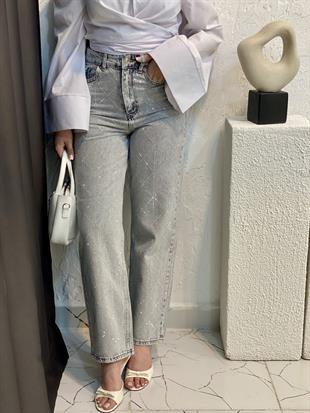 Antrasit Önü Full Taşlı Boyfit Jean 