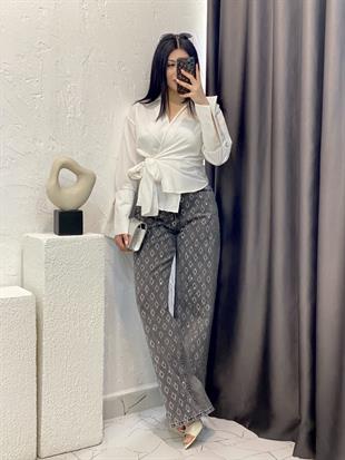 Antrasit Parıltılı Taşlı Jean 