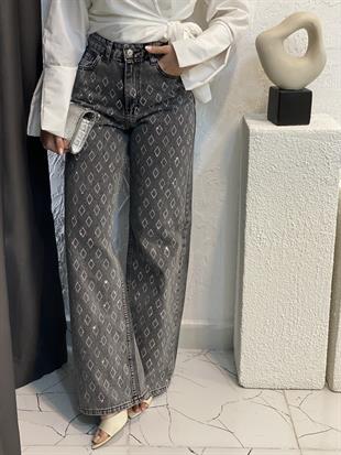 Antrasit Parıltılı Taşlı Jean 