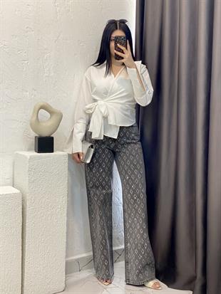 Antrasit Parıltılı Taşlı Jean 