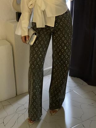 Antrasit Parıltılı Taşlı Jean 