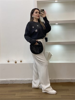 Antrasit Taşlı Model Triko Kazak
