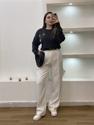 Antrasit Taşlı Model Triko Kazak