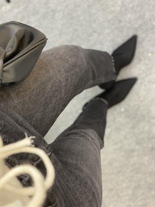 Antrasit Yüksek Bel Boyfit Jean