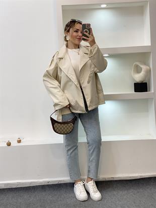 Bej Apoletli Su Geçirmez Model Trenç