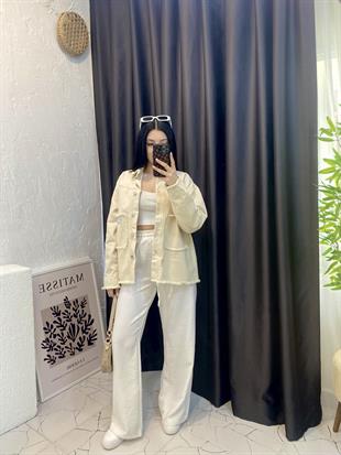 Bej Cebi Yazılı Model Gabardin Ceket 