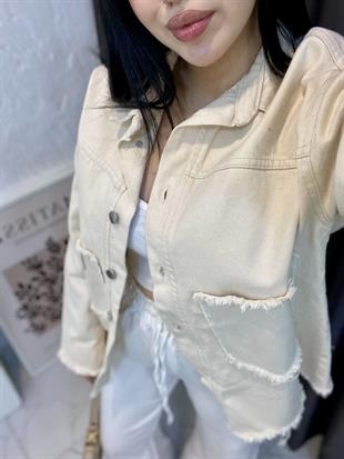 Bej Cebi Yazılı Model Gabardin Ceket 