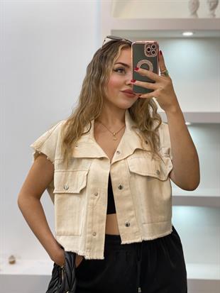 Bej Cepli Model Gabardin Yelek