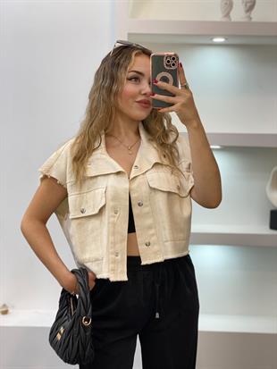 Bej Cepli Model Gabardin Yelek