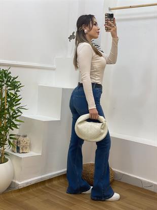 Bej Düğmeli Fitilli Basic Bluz