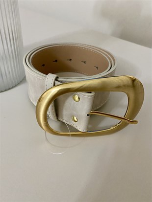 Bej Gold Büyük Tokalı Süet Kemer