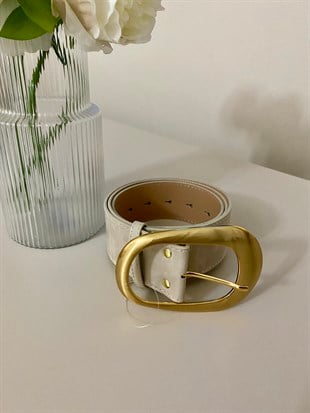 Bej Gold Büyük Tokalı Süet Kemer