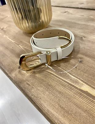 Bej Gold Oval Tokalı Deri Kemer