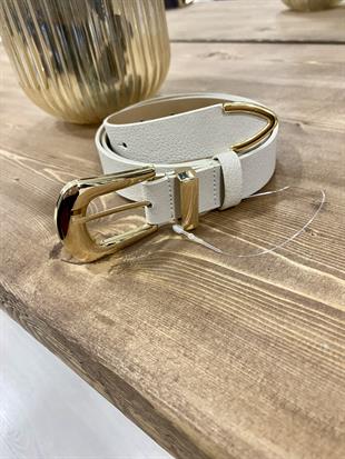 Bej Gold Oval Tokalı Deri Kemer