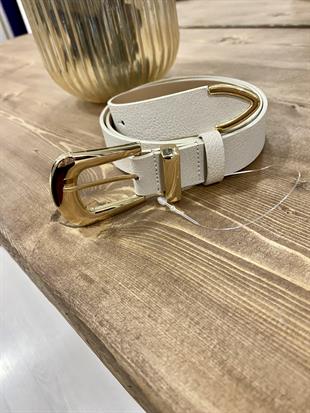 Bej Gold Oval Tokalı Deri Kemer