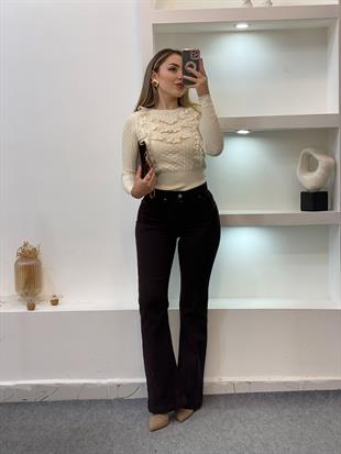 Bej Güpürlü Model Triko Bluz