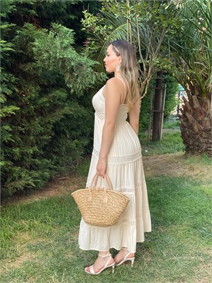 Bej İp Askılı Nora Elbise 