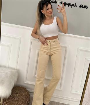 Bej İspanyol Paça Jean 