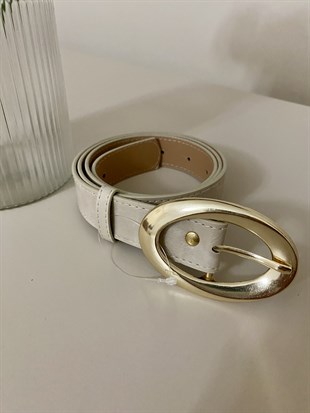 Bej Oval Gold Tokalı Deri Kemer