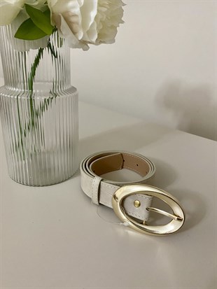 Bej Oval Gold Tokalı Deri Kemer