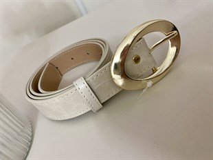 Bej Oval Gold Tokalı Deri Kemer