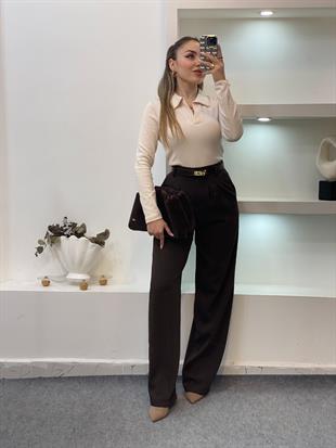 Bej Polo Yaka Basic Bluz