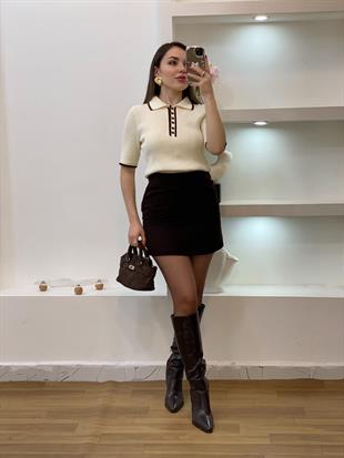 Bej Polo Yaka Elit Triko Bluz