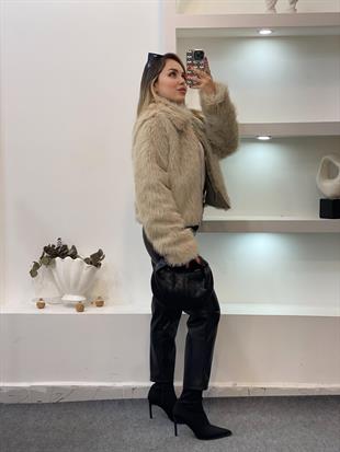 Bej Premium Fermuarlı Kürk