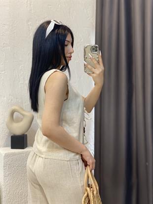 Bej Renk Premium Natural Keten Takım