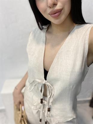 Bej Renk Premium Natural Keten Takım