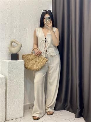 Bej Renk Premium Natural Keten Takım