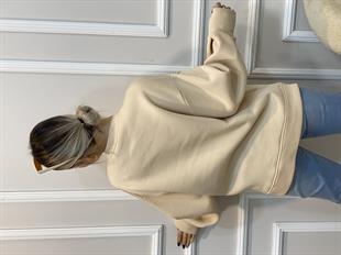 Bej Sarkıtma Taşlı İçi Şardonlu Sweatshirt 