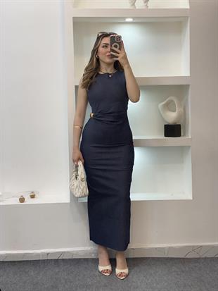 Beli Gold Tokalı Model Likralı Jean Elbise