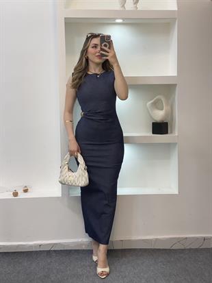 Beli Gold Tokalı Model Likralı Jean Elbise