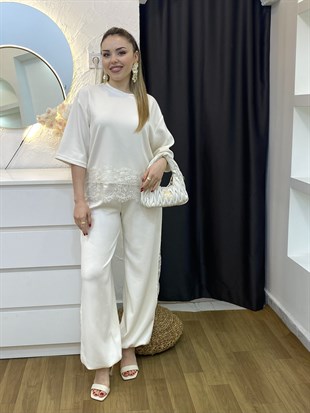 Beyaz Dantel Detaylı Modal Takım