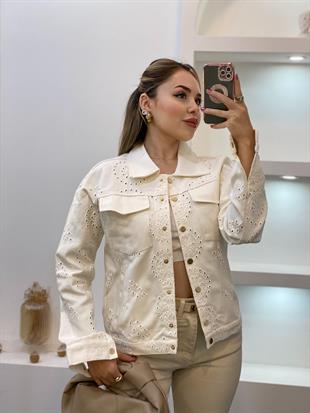 Kırık Beyaz Fisto Detaylı Kot Ceket 
