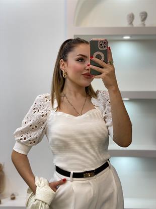 Beyaz Fisto Kollu Triko Bluz