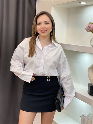 Beyaz Full Taşlı Premium Kalite Gömlek 