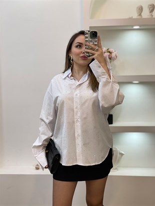 Beyaz Full Taşlı Premium Kalite Gömlek 