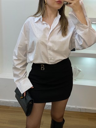 Beyaz Full Taşlı Premium Kalite Gömlek 