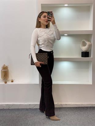 Beyaz Güpürlü Model Triko Bluz