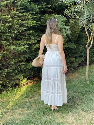 Beyaz İp Askılı Nora Elbise 