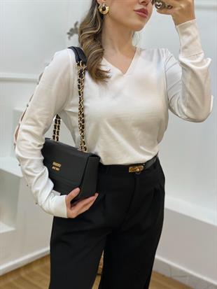 Beyaz Kolları Pencereli Model Triko 
