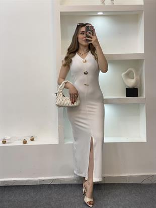 Beyaz Likralı Güneş Elbise