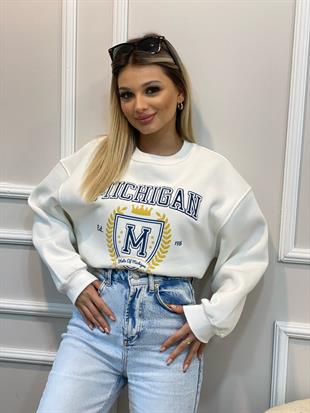 Beyaz Mıchıgan Şardonlu Sweatshirt 