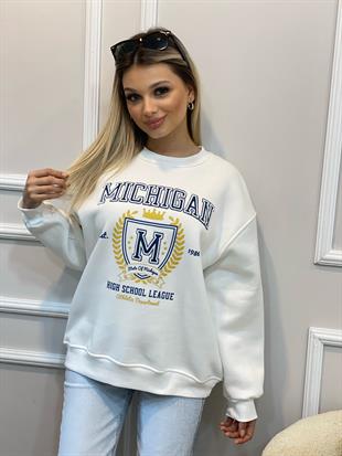 Beyaz Mıchıgan Şardonlu Sweatshirt 