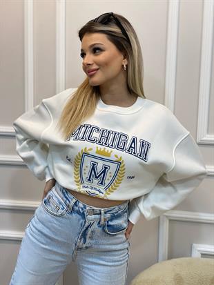 Beyaz Mıchıgan Şardonlu Sweatshirt 